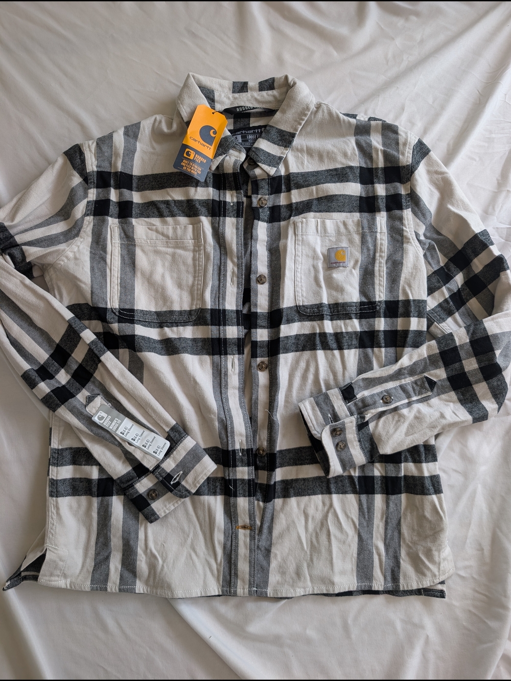 NWT Carhartt Plaid Button-Up Shirt in Cream and Black - Women's